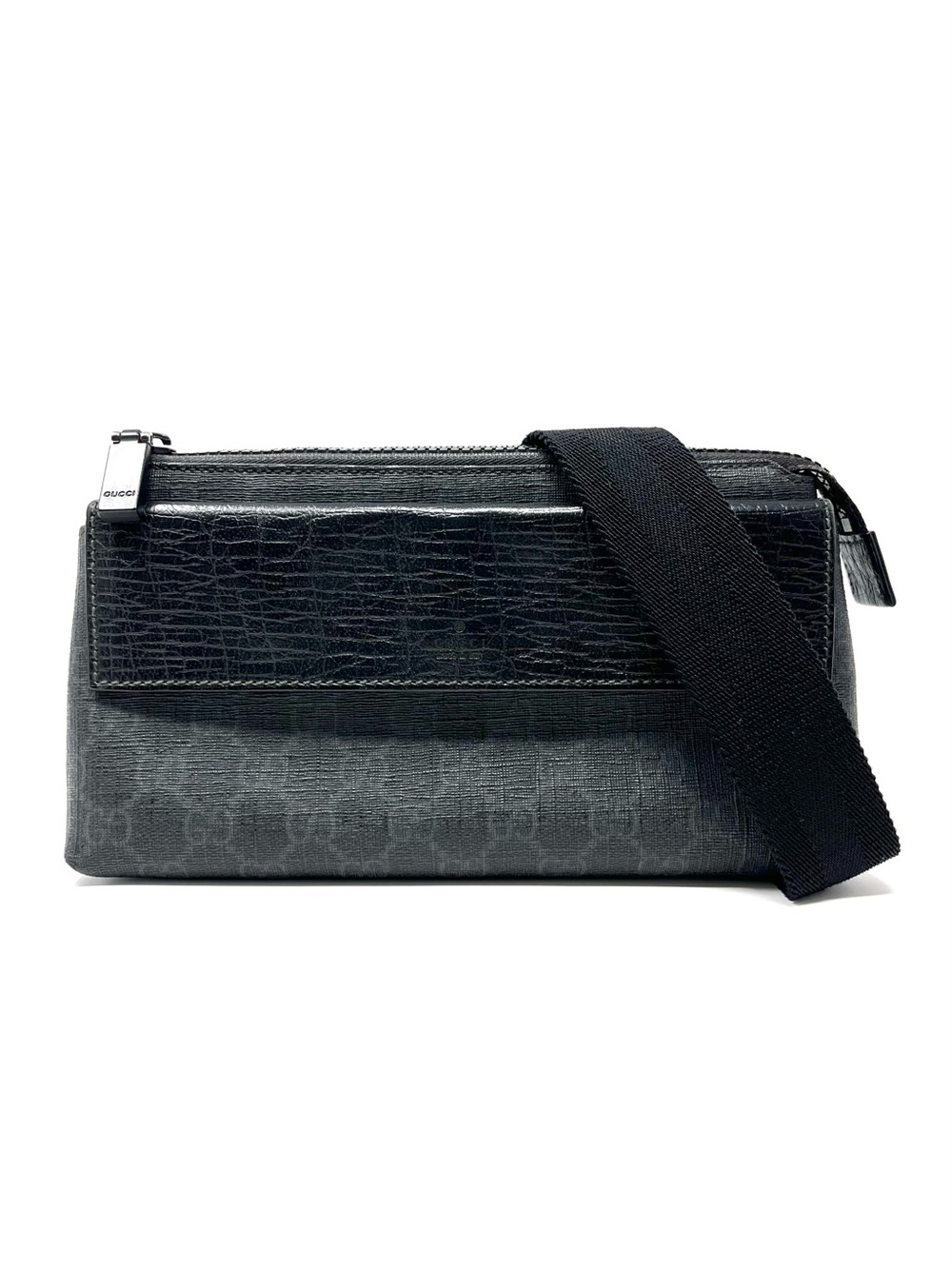Vintage Vtg Gucci GG Logo Monogram Belt Bum Bag Crossbody Purse Black Canvas